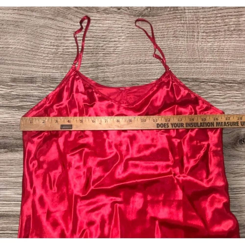 Red Satin‎ Slip Dress Adjustable Straps Flowy Silhouette Sexy Coquette Vamp